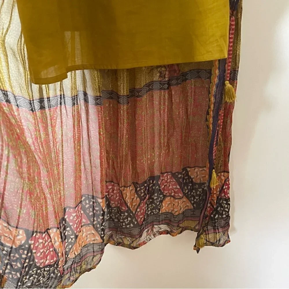 SOLD Anthropologie Citron Maxi Dress Bhanuni by Jyoti with Tassels, Size XS - Picture 14 of 16